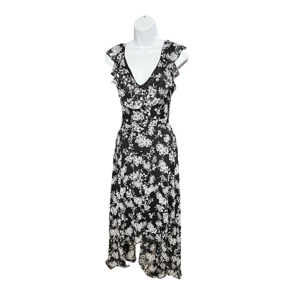 Banana Republic Elegant Ruffle Dress Black/White Floral print Size 4 Asymmetric